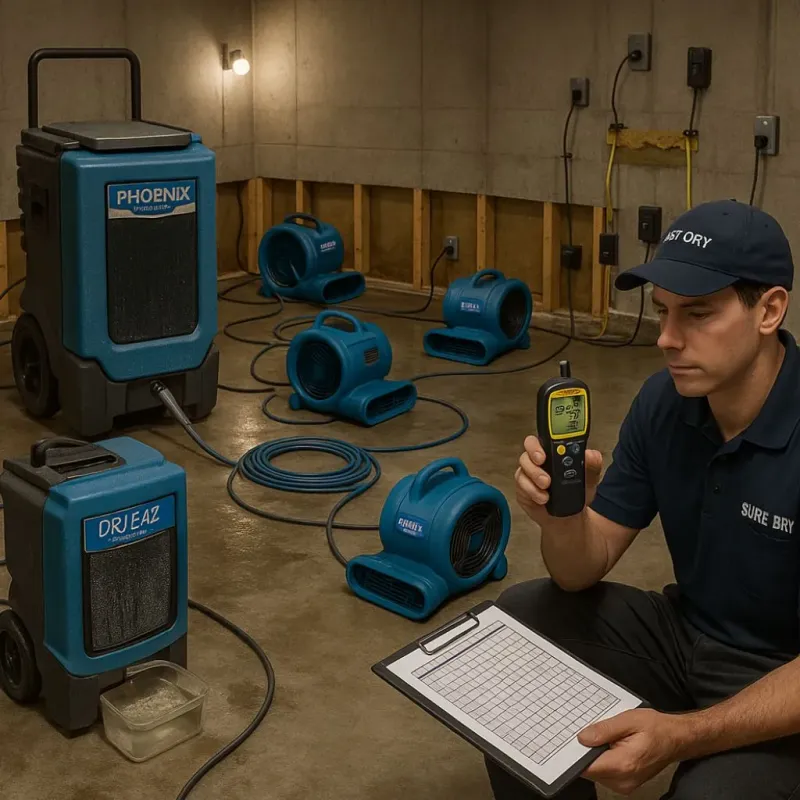 Structural Drying and Dehumidification process in Redwood Shores, CA